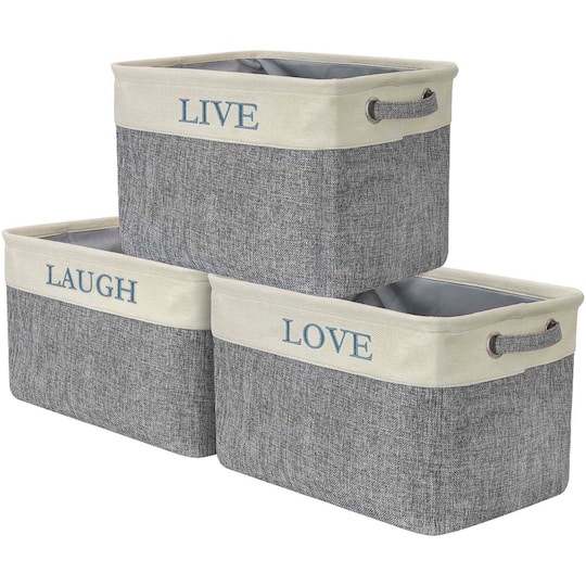 Sorbus; Sorbus 11" Gray Twill Caps Love Live Laugh Storage Basket Set; Category:Baskets; Image:1